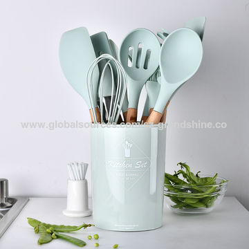 China Silicone Cooking Utensil Set Esonmus 11pcs Kitchen Utensil Set With Holder And Wooden Handle On Global Sources Kitchen Utensils Kit Kitchen S Tool Cookware Set