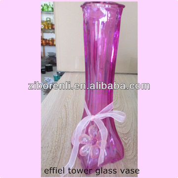 Tall Glass Decoration Antique Slender Pink Vase Effiel Tower