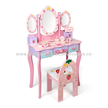 Table Wooden Girls Dressing, Dresser With 3 Mirrors