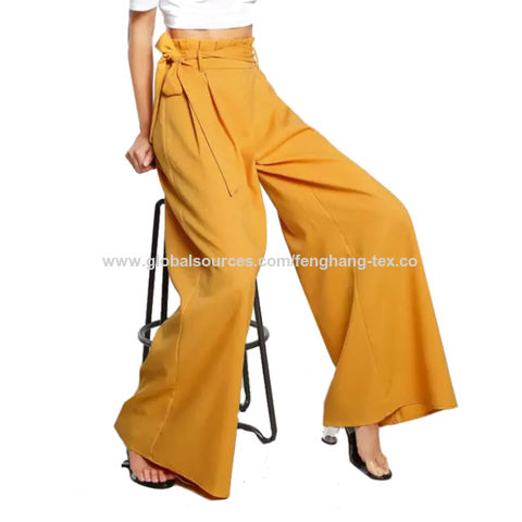 China Pantalones anchos de la pierna del tipo de tela de algodón de la  cintura alta del verano de las mujeres del bolsillo flojo elegante de Hip  Hop encendido Global Sources,Pantalones anchos