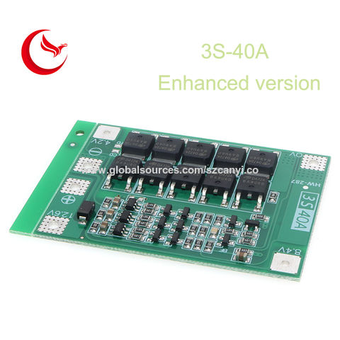 Lithium Battery Protection Board 3S 12V 40A Fast Charging Intelligent IC Management Module Balance Charging BMS PCB Board with Thickened Aluminum Fin 