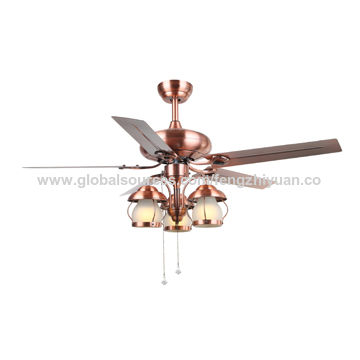 China High Quality Red Brass Color Ceiling Fan With Pendant