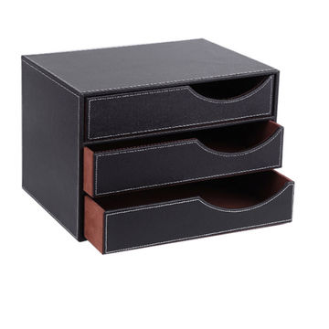 Black Drawer Storage Box, Leather Stationery Box