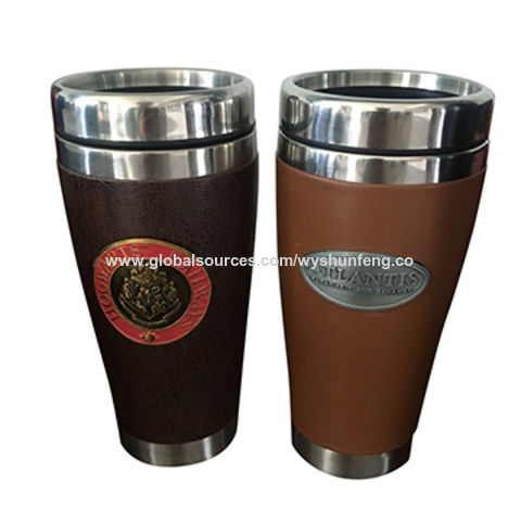 China 450ml Double Wall Travel Mug With, Leather Coffee Mug