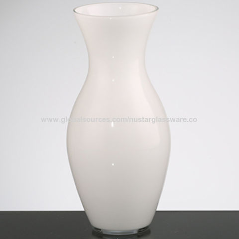 China Hand Made Bowling Shaped White Color Glass Vases Solid