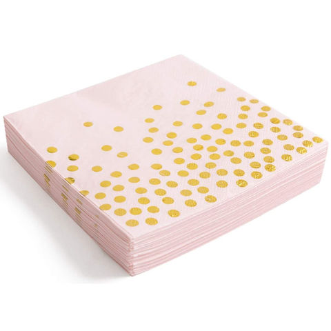 Dinner 6.5 by 6.5 Inches Lunch Birthday Party Supplies Aneco 60 Pack Cocktail Napkins Pink with Gold Dots Napkins Disposable Paper with 2 Layers Ideal for Wedding