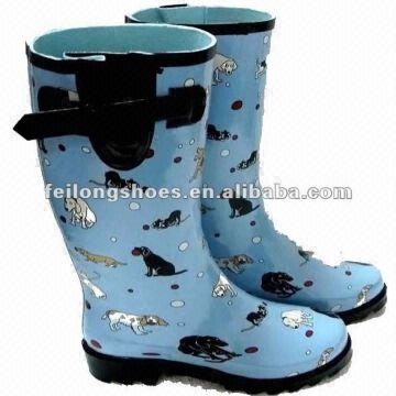womens rain boots dog print