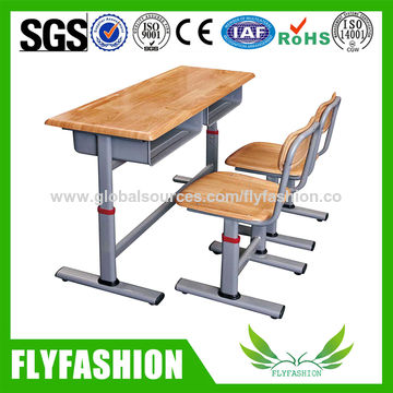 China High Quality School Student Double Study Desk With Chairs Sf