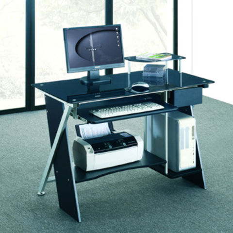China Computer Desk With Tempered Glass Tabletop And Cpu Storage