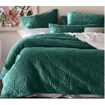 China Micro Velvet Quilted Bed Coverlet, Dark Green Duvet Cover