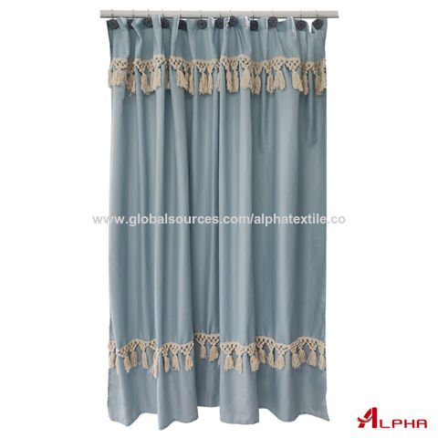 Polyester Fabric Shower Curtain Tassels, Solid Fabric Shower Curtain