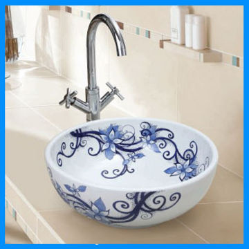 White And Blue Porcelain Sink Hand Painted Basin Art White And Blue Porcelain Sink China