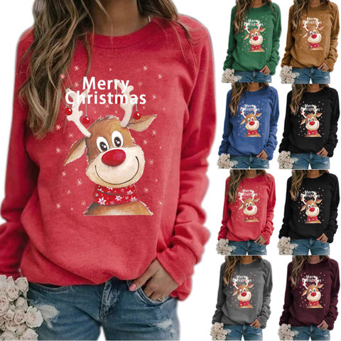 China La Navidad de las mujeres imprimió alrededor de sudadera con capucha  floja casual de la camiseta de la manga larga del cuello encendido Global  Sources,La Navidad,cuello redondo,manga larga