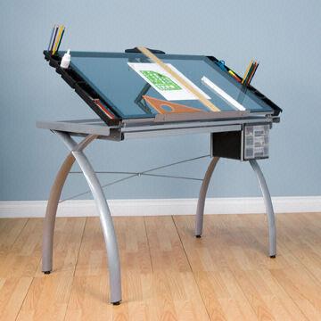 Glass Top Art And Drawing Table Heavy Gauge Steel Construction