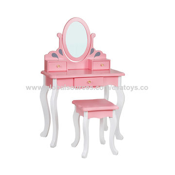 Released Pink Wooden Toy Vanity Table, Wooden Girls Vanity