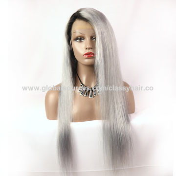 China Black And Silver Grey Ombre Human Hair Full Lace Wigs Long