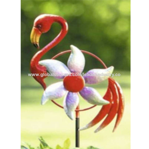 China Bsci Audited Metal Flamingo Figurine Garden Windmill For