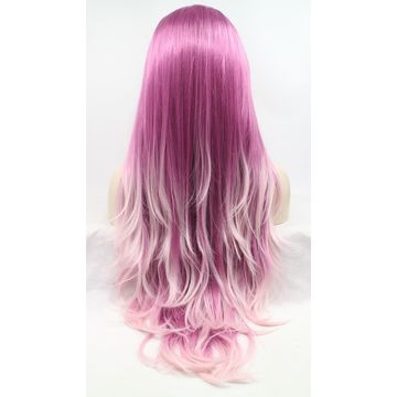 Ombre Purple And Silver Synthetic Lace Front Wigs Long Wavy Middle