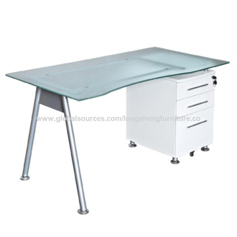 China Computer Desk With Tempered Glass Tabletop And Drawers With Lock On Global Sources Computer Desk