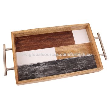 Tray Wooden Wood Serving, Painted Wooden Tray With Handles