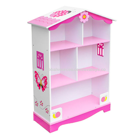 China New Design Children Wooden, Large White Wooden Montessori Bookcase Dollhouse Toy Storage