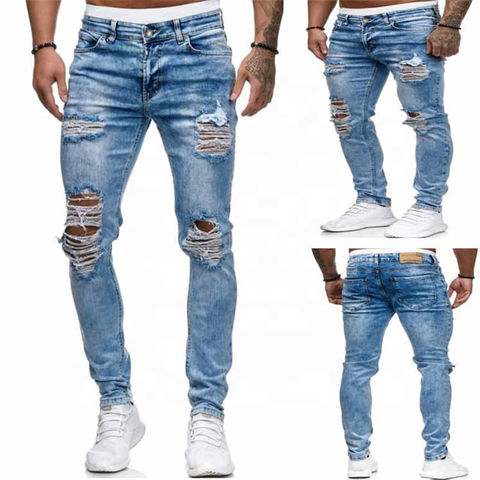 China La venta caliente lavó la moda de Homme de los tejanos de los hombres  rasgados flacos de la cintura baja de Jean encendido Global  Sources,Vaqueros del tamaño extra grande,Vaqueros de los