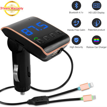 Wireless Radio Adapter Car Kit with Fast Charging Cable 3.1A LUTU Bluetooth FM Transmitter for Car Support TF Card Slot USB Flash Drive and Handsfree Calling Silver