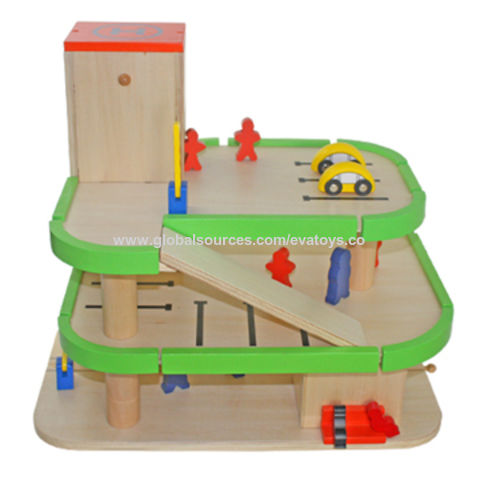 wooden toy car park