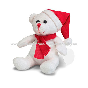 Christmas Teddy Bear White with Snowball Left Hat 11 x 6 cm Ceramic Decoration New 