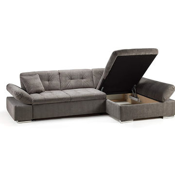 China Modern Stylish Practical Grey Relaxing Seat Big Storage Corner Sofa Bed With Adjustable Armrests On Global Sources Pull Out Big Storage Corner Sofa Bed, Corner Sofa Fold Out Bed