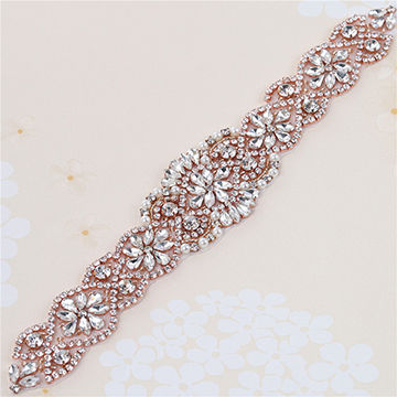 Rose Gold Beads Rhinestone Crystal Patches For Wedding Dresses