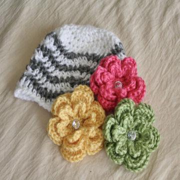 Fashion Baby Clothing Chevron Flowers Baby Hat Baby Knitted Flower Hat ...