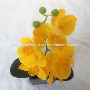 China Artificial Flowers And Vase From Shenzhen Wholer China Artificial Flowers And Vase Yellow Phalaenopsis Flower In Marble Pattern Ceramic Pots
