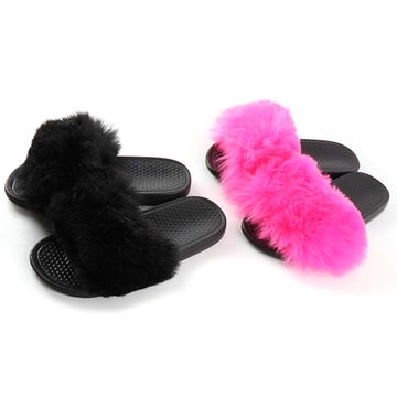 flip flops with fur on them