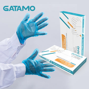 blue plastic disposable gloves