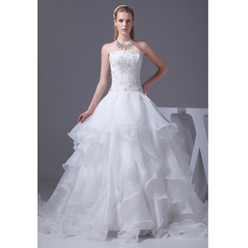 White Appliques A Line Natural Waist Strapless Summer Wedding