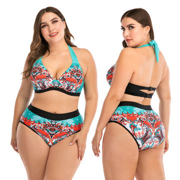 Polyester Spandex Big Size Swim Brief Bikini Sets Halter Neck Plus Size Swimsuits on Global Sources,Swimsuits,Bathing Suit,Bikini sets