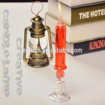 Candle Shaped Handblown Glass Oil Lamp With Handle Decorative Oil