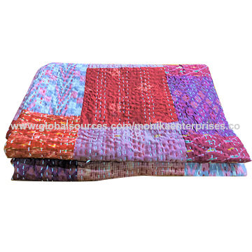Bed Cover,Size 90 X 108 Patchwork Silk Patola Quilt