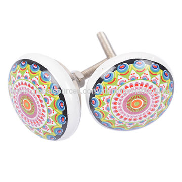 Ceramic Wooden Door Knobs Handicraft Flower Mandala Marble Design