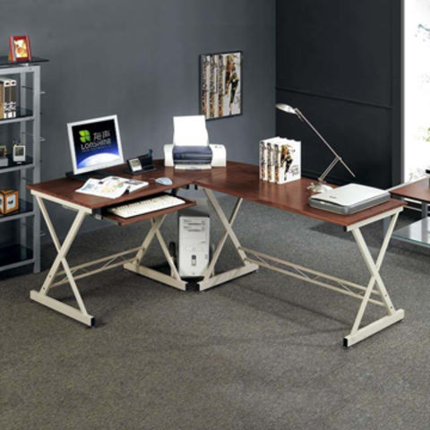 China Glass Corner Desk With Pull Out Keyboard Shelf Suitable For