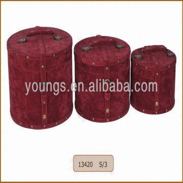 Decorative Wooden Round Hat Box With Outer Surface Of Pu Leather