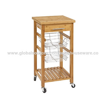 Bamboo Kitchen Trolley With Baskets Bamboo Kitchen Trolley With Baskets