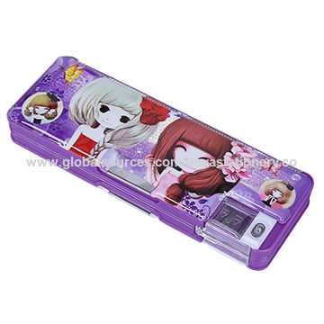 purple plastic pencil box