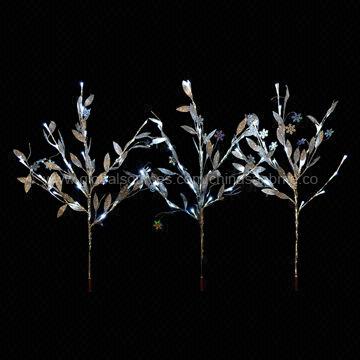 3pk Cool White Twig Stake Lights W Glitter Leaves And Snowflake Cool White Twig Stake Lights China