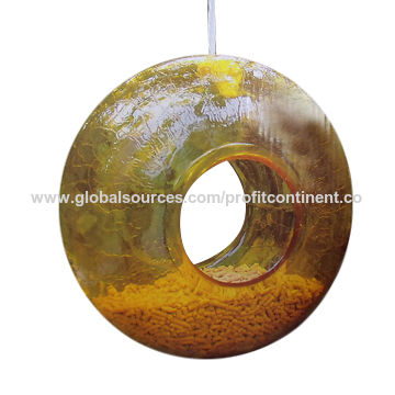 China 9 Yellow Glass Moon Bird Feeder Tire Type Crackle Glass