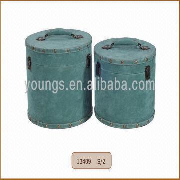 Decorative Wooden Round Hat Box With Outer Surface Of Pu Leather