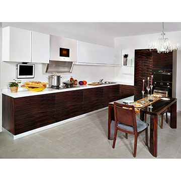 Glossy White And Wood Veneer Kitchen Cabinet Global Sources