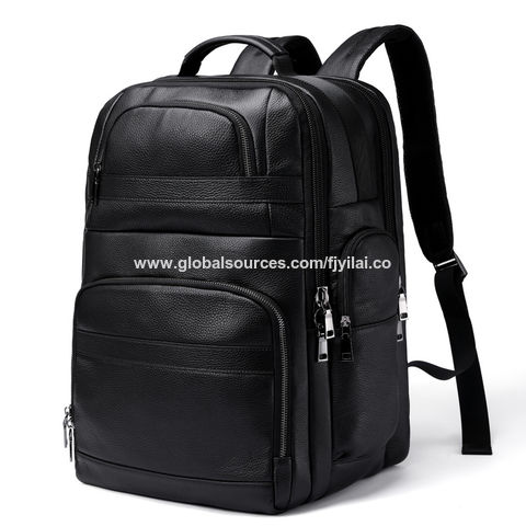 Men Genuine Vintage Balck Leather Backpack 16" Large Rucksack Laptop Travel Bag