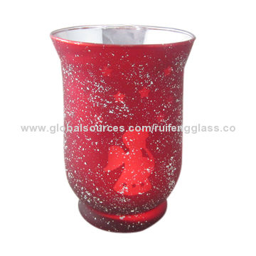 Red Glass Hurricane Candle Holders X Mas Candle Holders 11x15cm